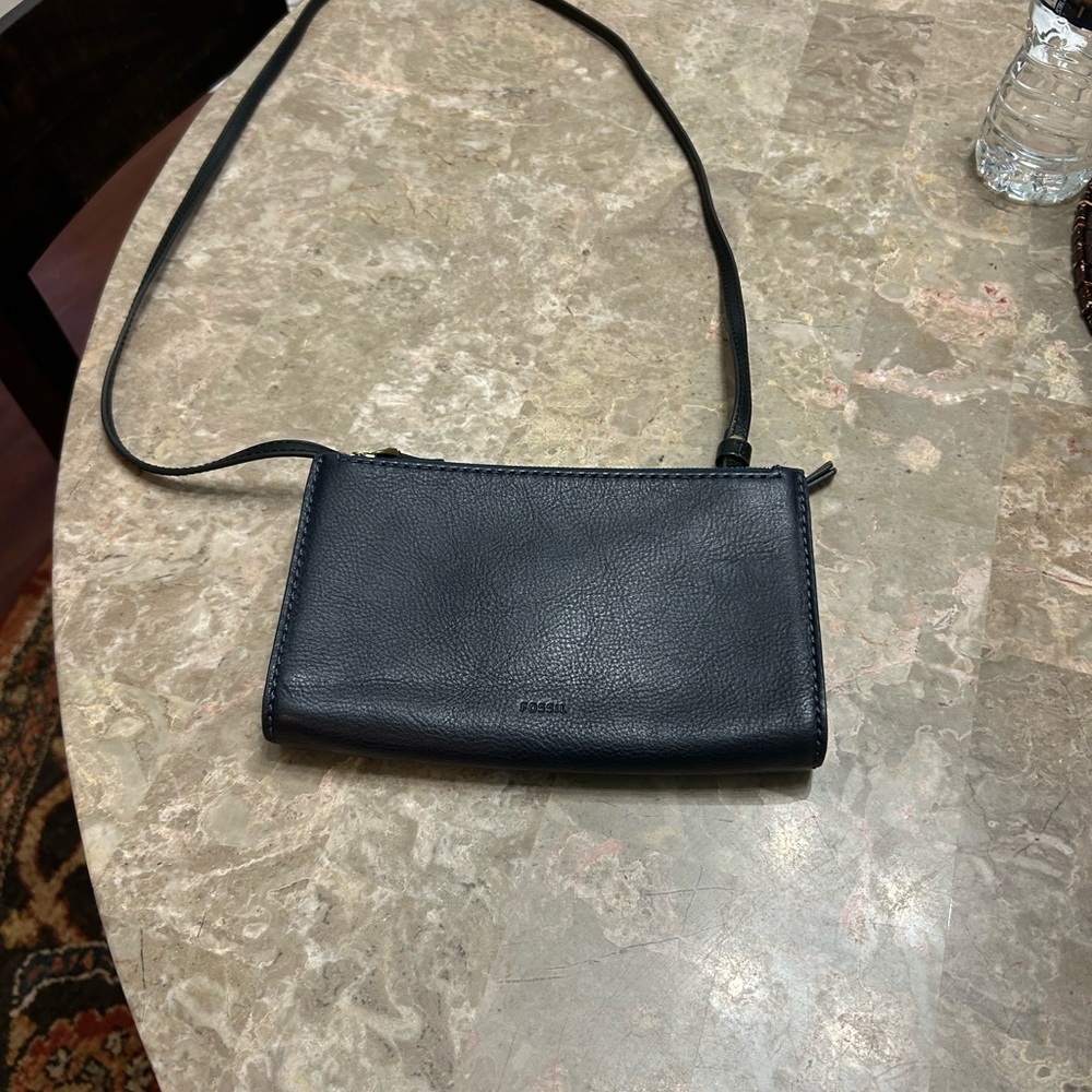 Fossil Leather Crossbody Bag & Wallet Navy Blue